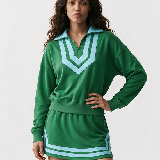 Half Zip Sweatshirt With Skirt Sets - Fisoew