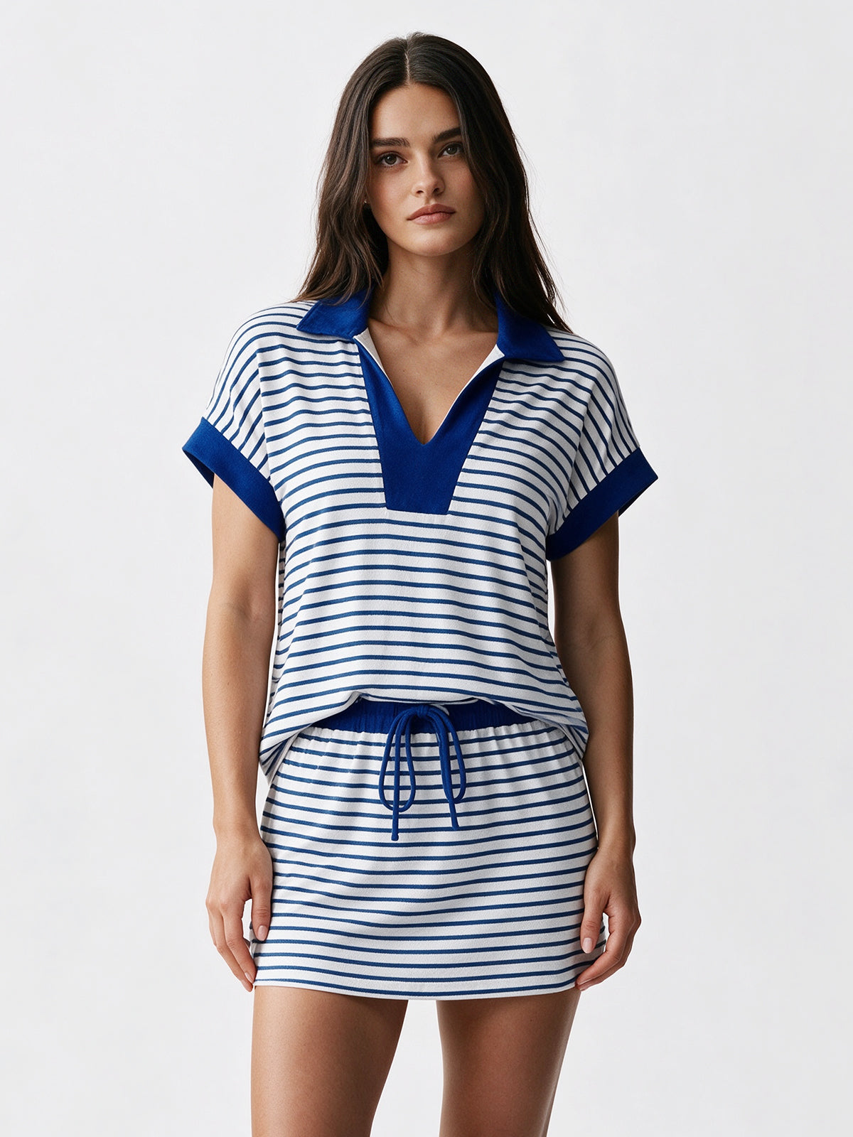 Striped Sweatshirt Skirt 2 Piece Outfits - Fisoew