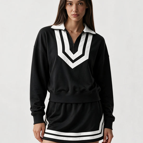 Half Zip Sweatshirt With Skirt Sets - Fisoew