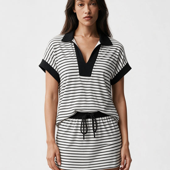 Striped Sweatshirt Skirt 2 Piece Outfits - Fisoew