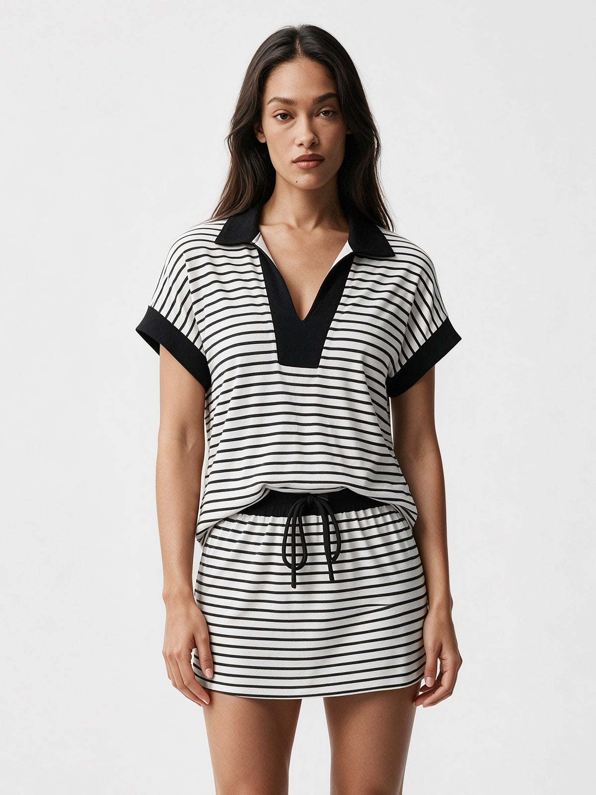 Striped Sweatshirt Skirt 2 Piece Outfits - Fisoew