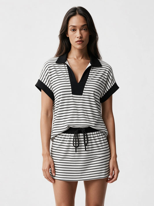 Striped Sweatshirt Skirt 2 Piece Outfits - Fisoew