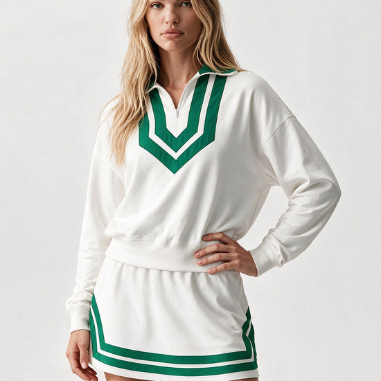 Half Zip Sweatshirt With Skirt Sets - Fisoew