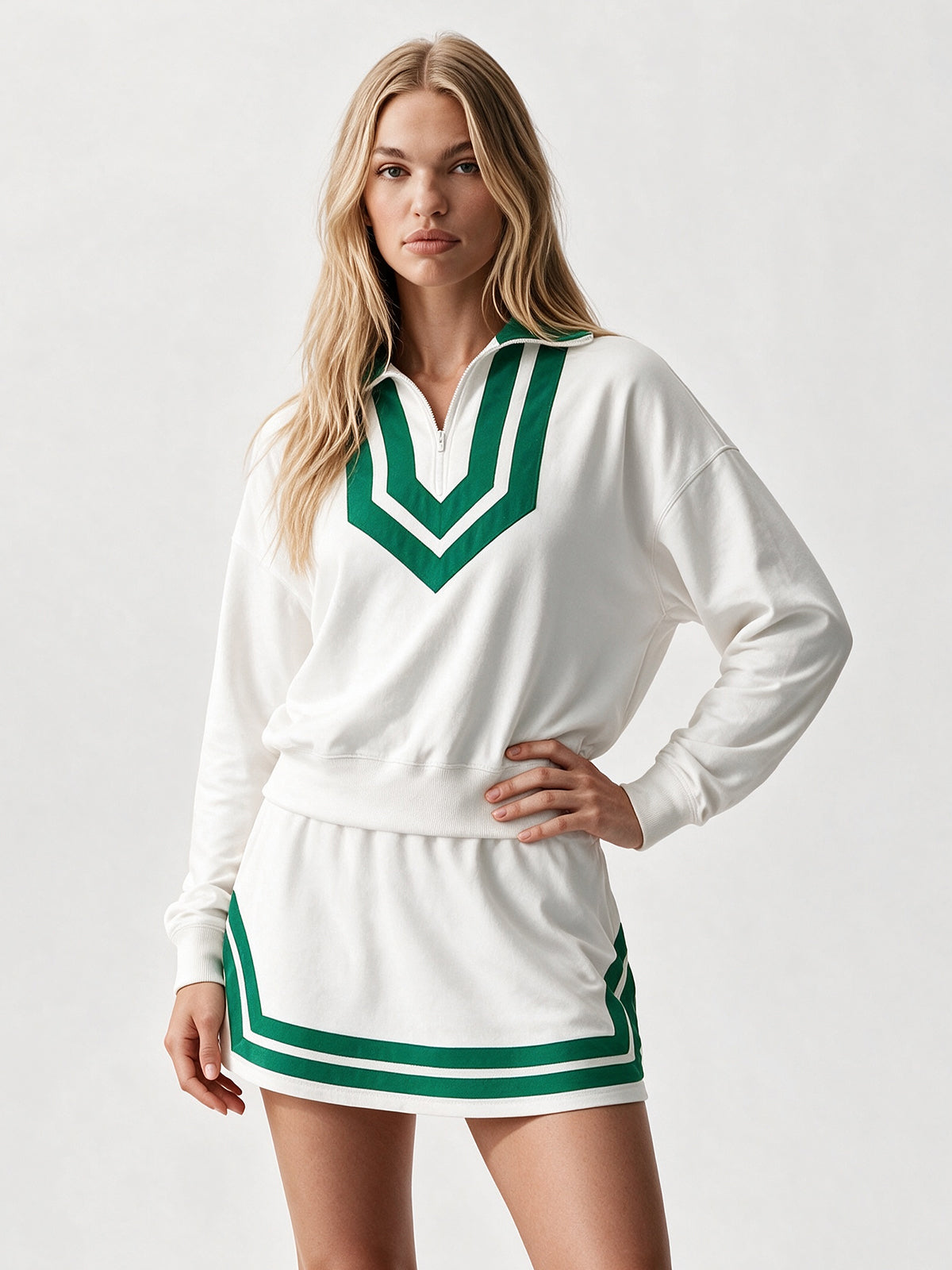 Half Zip Sweatshirt With Skirt Sets - Fisoew