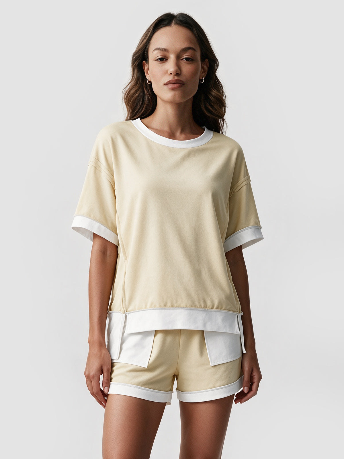 Color Block Lounge Short Set - Fisoew