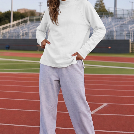 Mock Neck Solid Long Sleeve Tops - Fisoew
