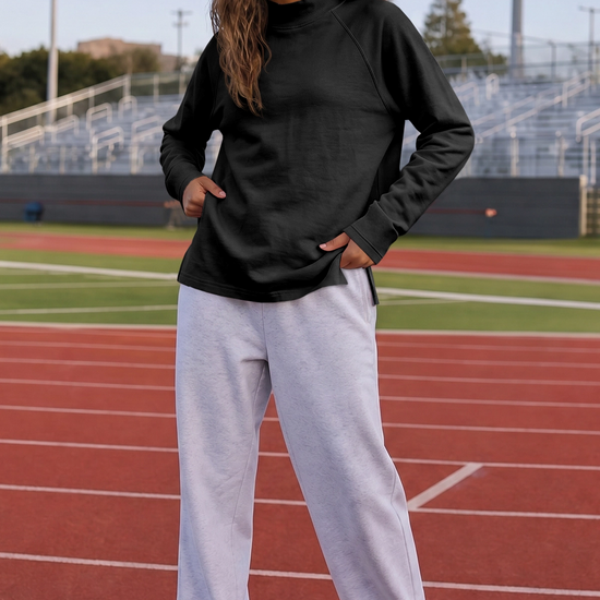 Mock Neck Solid Long Sleeve Tops - Fisoew