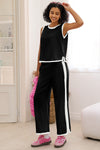 Fisoew Women's Black 2 Piece Sleeveless Wide Leg Capris Outfits - Fisoew