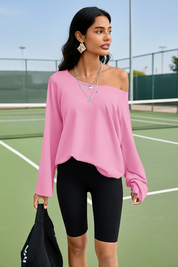 Fisoew Women's Pink Off The Shoulder Y2k Sweatshirts - Fisoew