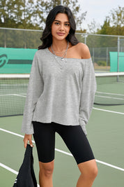 Fisoew Women's Grey Off The Shoulder Y2k Sweatshirts - Fisoew