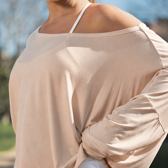 Off Shoulder Solid Long Sleeve T-Shirts - Fisoew