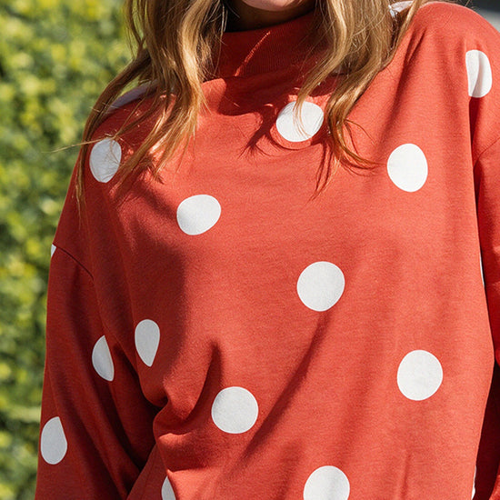 Mock Neck Long Sleeve Polka Dot Sweatshirts - Fisoew