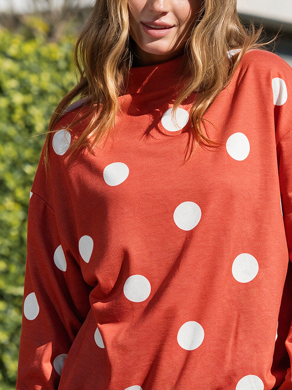 Mock Neck Long Sleeve Polka Dot Sweatshirts - Fisoew