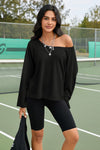 Fisoew Women's Black Off The Shoulder Y2k Sweatshirts - Fisoew