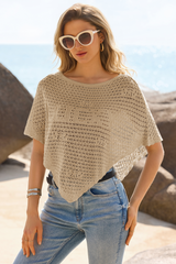 Fisoew Women's Khaki Sheer Shawl Boho Crochet Cover Ups