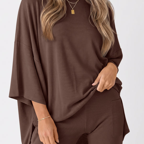 Oversized T-Shirt With Biker Short Lounge Sets - Fisoew