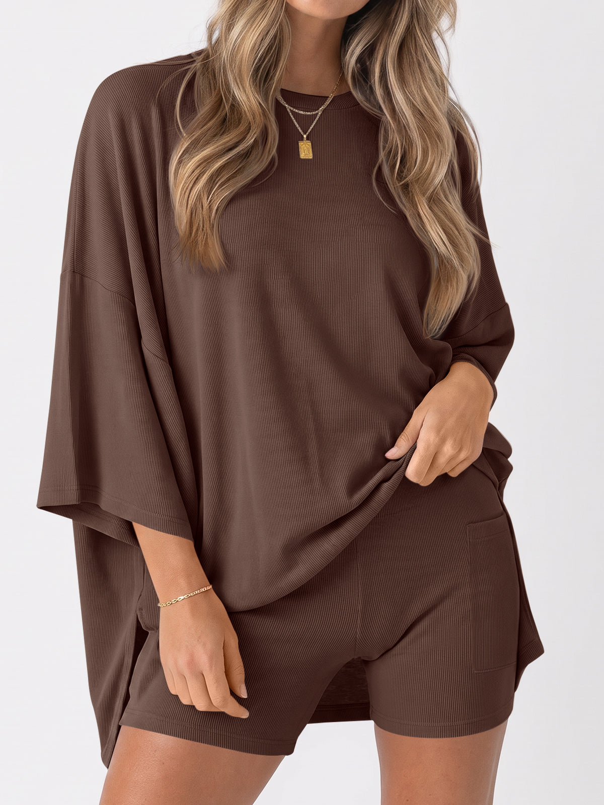 Oversized T-Shirt With Biker Short Lounge Sets - Fisoew