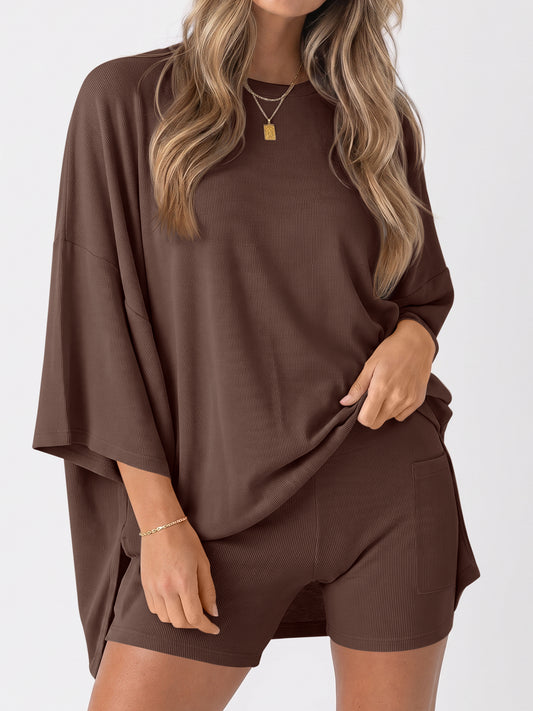 Oversized T-Shirt With Biker Short Lounge Sets - Fisoew