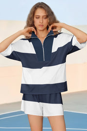 Womens Navy 2 Piece Outfits Striped Sets Fisoew - Fisoew