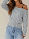 Off Shoulder Elastic Waist Solid Sweatshirts