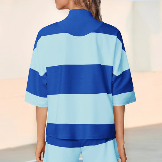 Womens Blue 2 Piece Outfits Striped Sets Fisoew - Fisoew
