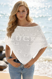 Fisoew Women's White Sheer Shawl Boho Crochet Cover Ups - Fisoew
