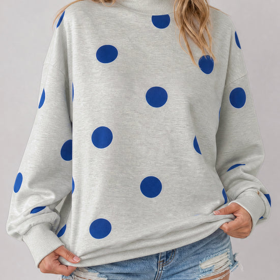 Mock Neck Long Sleeve Polka Dot Sweatshirts - Fisoew