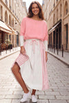 Long Sleeve Striped Drawstring Maxi Dresses