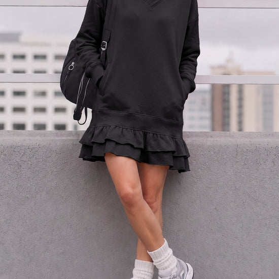 Turtleneck Hoodie Sweatshirt Mini Dresses - Fisoew