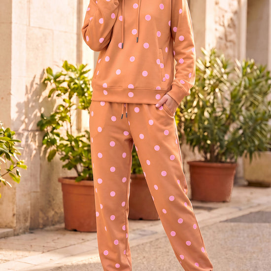 Polka Dot Long Sleeve Hooded With Jogger Pants Sets - Fisoew