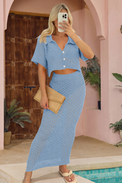 Fisoew Women's Light Blue Crochet Beach 2 Piece Outfits - Fisoew