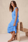 Fisoew Women's Light Blue Boho Knit Sleeveless Dress - Fisoew
