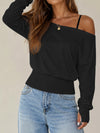 Off Shoulder Elastic Waist Solid Sweatshirts