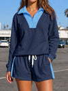 Half Zip Sweatshirt With Drawstring Short Sets