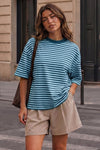 Round Neck Striped Short Sleeve Crop T-shirts