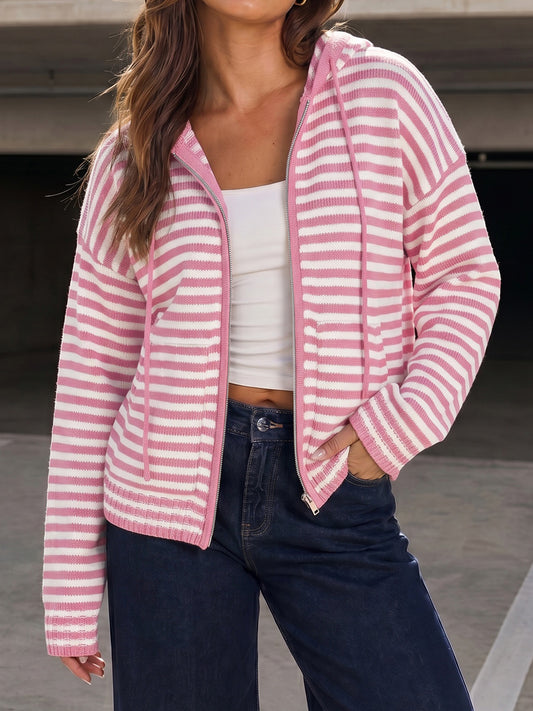 Striped Zip Up Hoodie Long Sleeve Hoodies - Fisoew