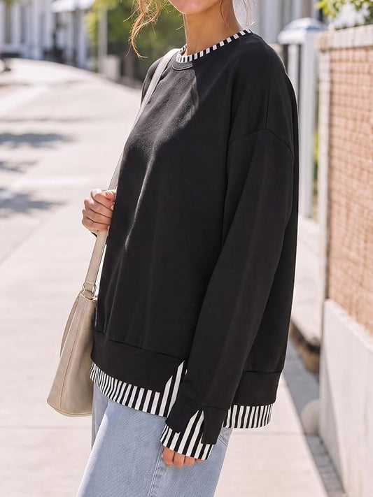 Crewneck Long Sleeve Striped Sweatshirts