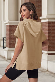 Fisoew Women‘s Khaki Oversized Half Zip Hoodies - Fisoew