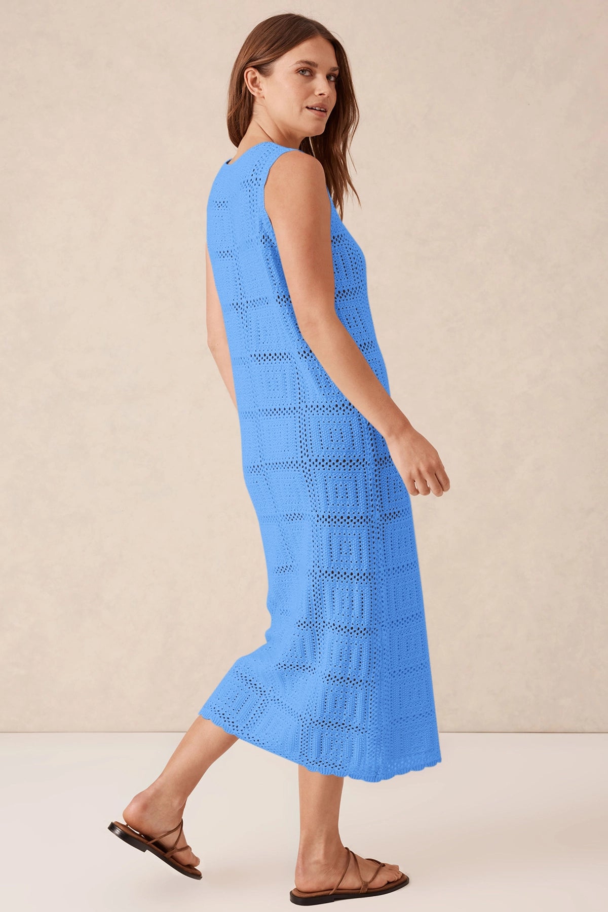 Fisoew Women's Light Blue Boho Knit Sleeveless Dress - Fisoew