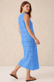 Fisoew Women's Light Blue Boho Knit Sleeveless Dress - Fisoew