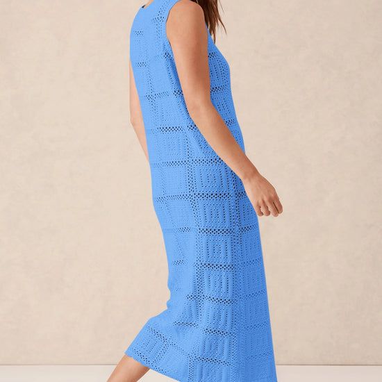 Fisoew Women's Light Blue Boho Knit Sleeveless Dress - Fisoew