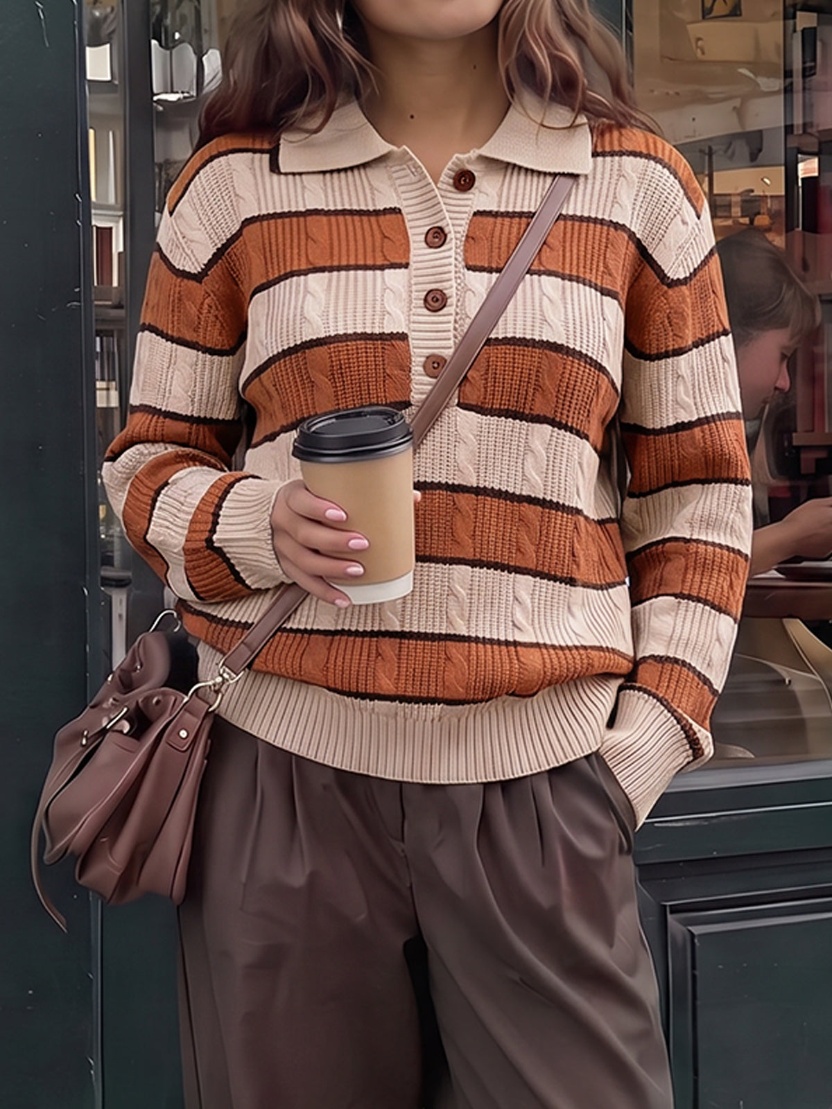 Colorblock Striped Half Button Pullovers - Fisoew