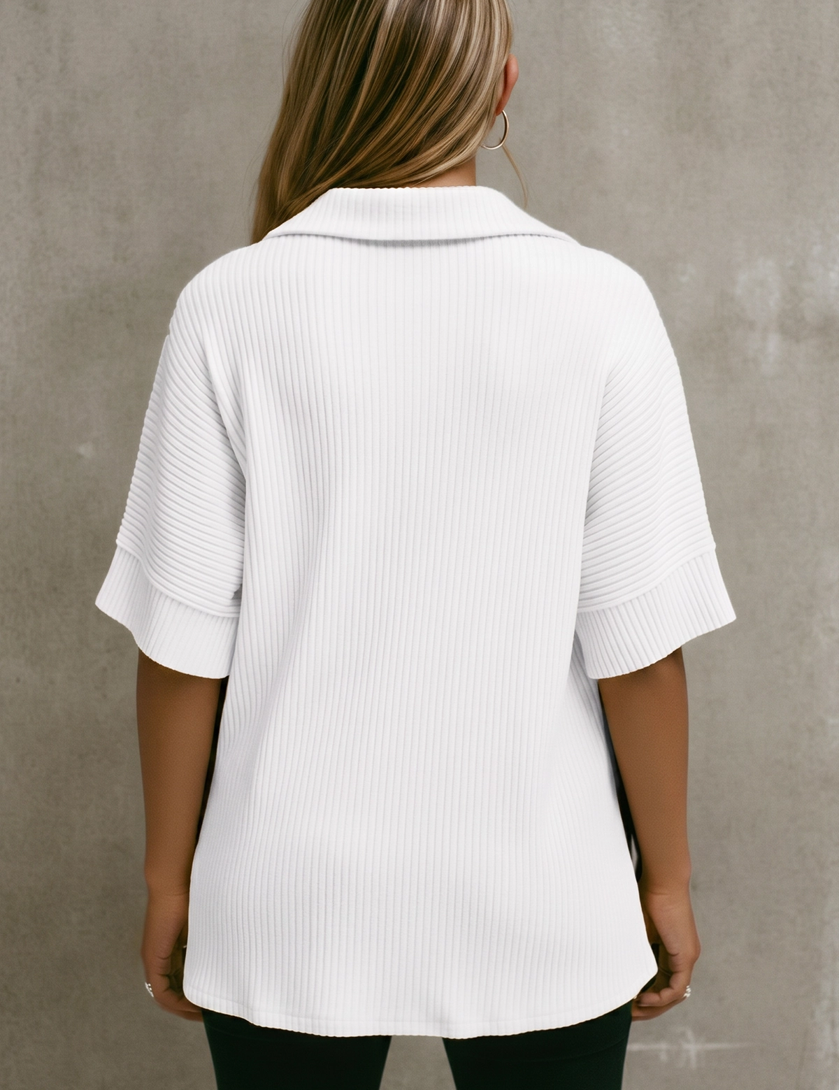 Fisoew Women's White Oversized Deep V Neck Sweatshirts - Fisoew