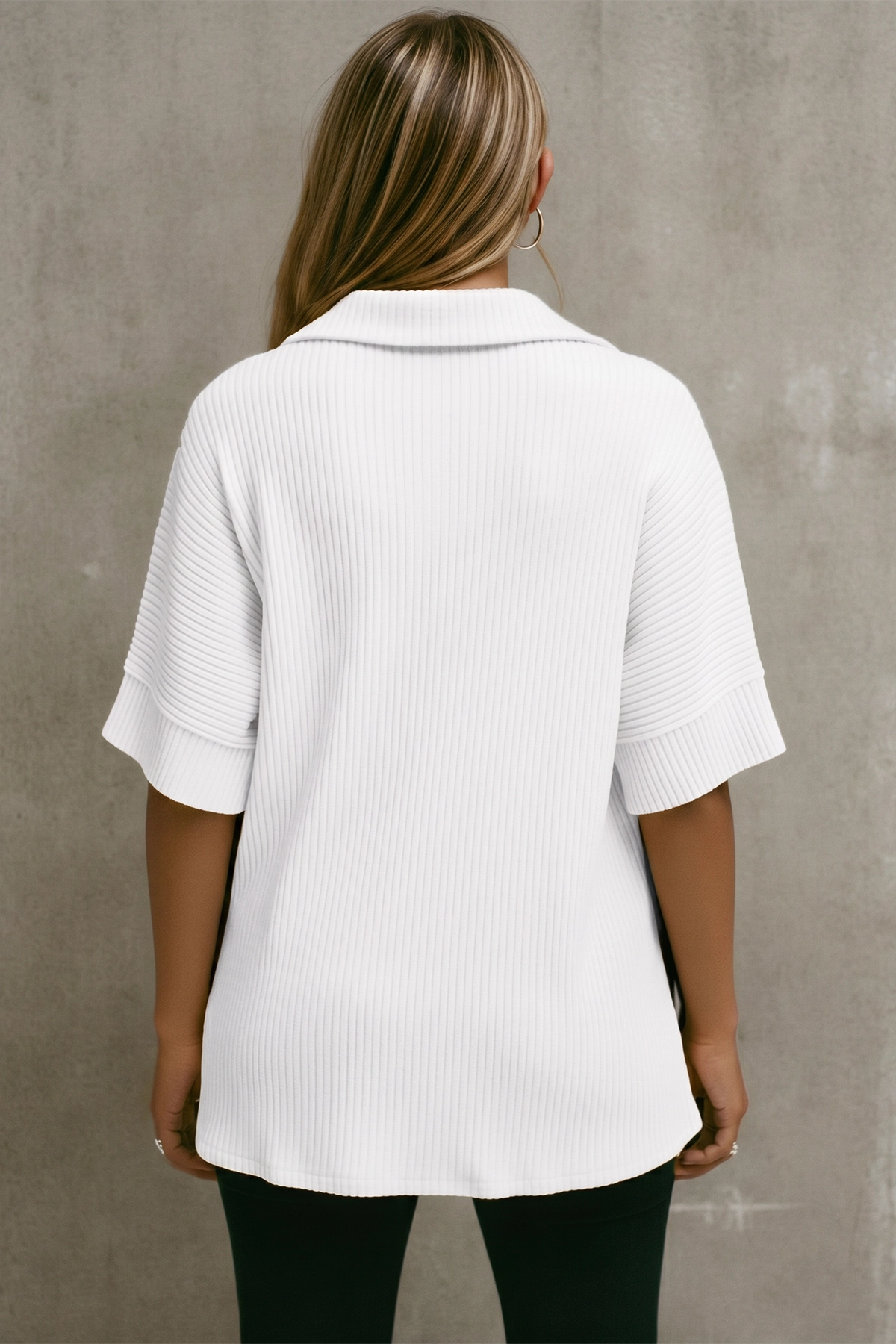 Fisoew Women's White Oversized Deep V Neck Sweatshirts