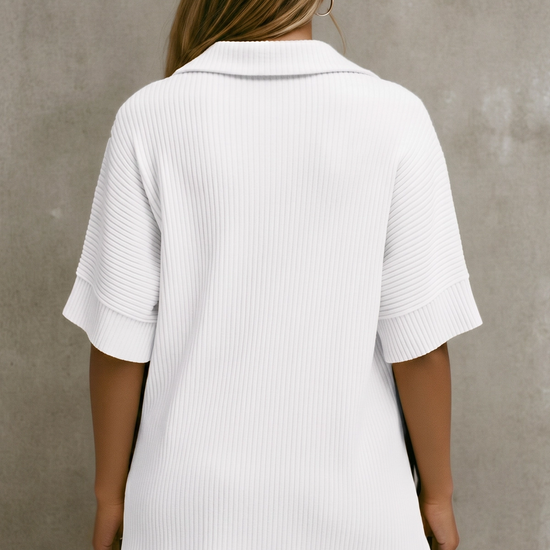 Fisoew Women's White Oversized Deep V Neck Sweatshirts - Fisoew