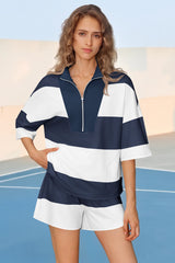 Womens Navy 2 Piece Outfits Striped Sets Fisoew