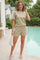 Womens khaki Striped Knit 2-Piece Short Sleeve Loungewear Set Fisoew - Fisoew