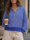 V Neck Striped Cropped Hoodies