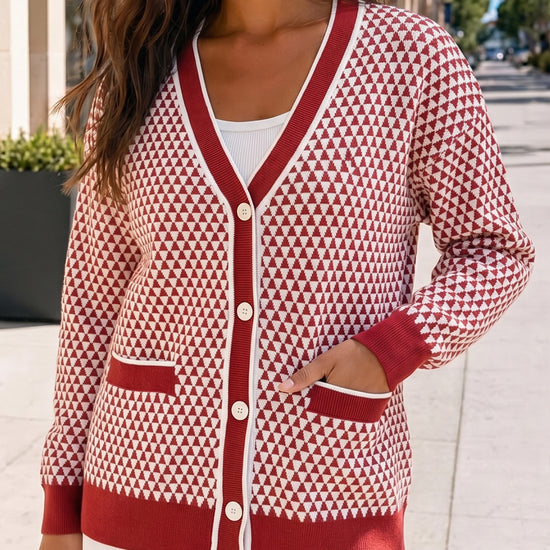 V Neck Button Knit Cardigan - Fisoew