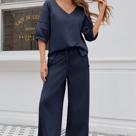 Fisoew Women‘s Navy 2 Piece Loose Workout Tracksuit Sets - Fisoew